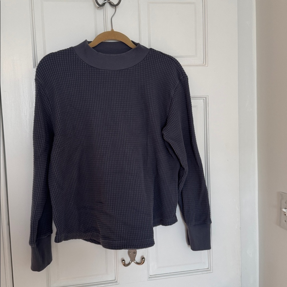 Madewell Gray Blue Waffle Knit Long Sleeve Shirt